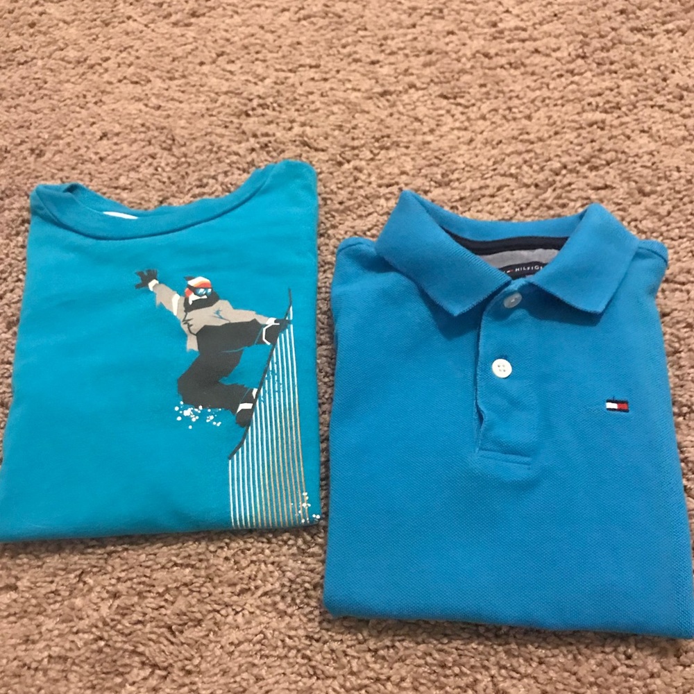 2 blue boys shirts